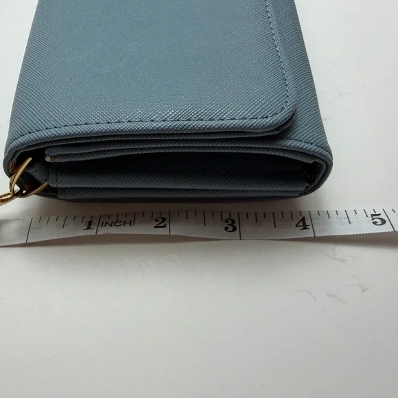 Saffiano Light Blue Crossbody Bag with Gold Chain Strap - Picture 9 of 10